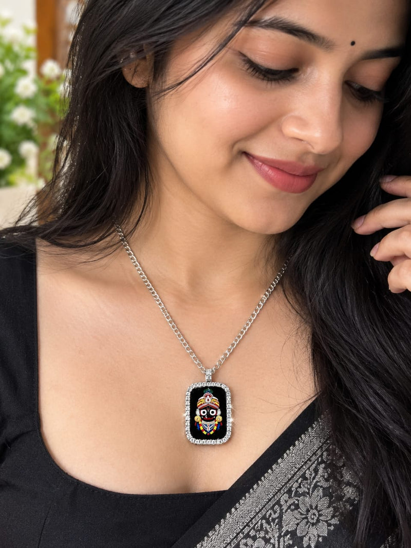 Jagannath Ji Pendant Necklace for Men & Women | Silver-Tone Religious Statement Pendant with Chain